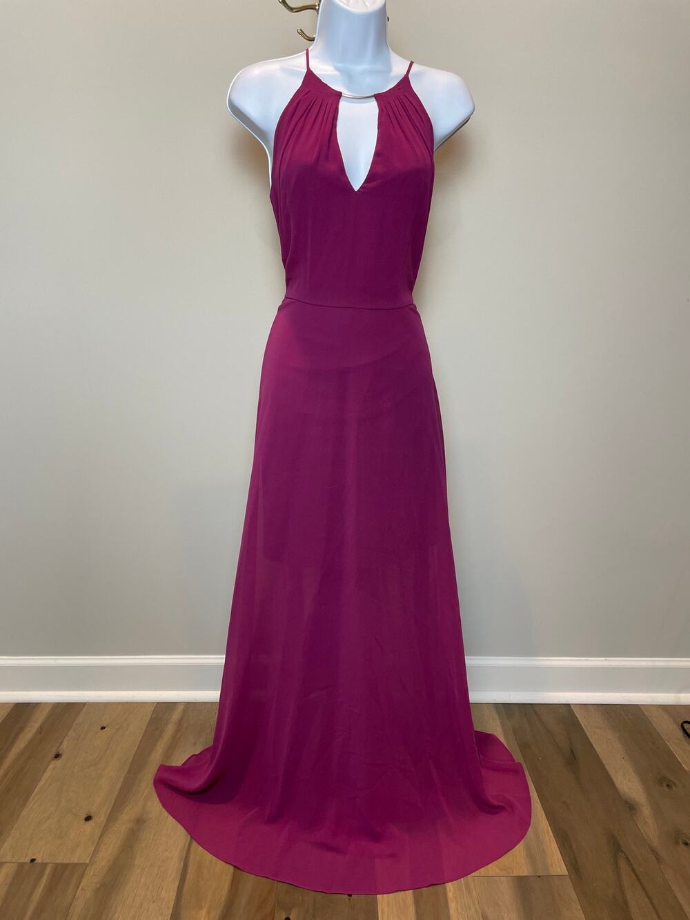 White House Black Market Keyhole Halter Chiffon Maxi Dress 6 Fuchsia